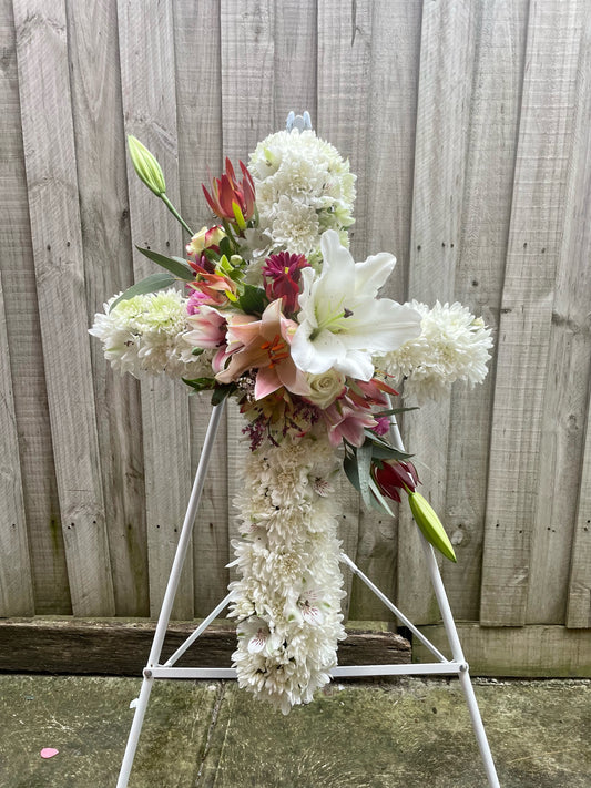 Loving Memory Funeral Cross flowers